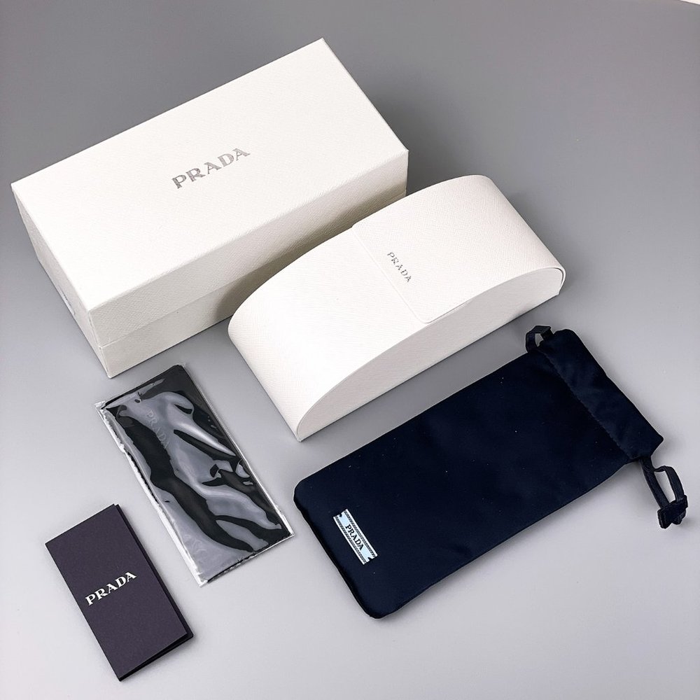🔥  Prada PR17WS 1425S0 Sunglasses Ivory White Dark Gray Rectangle Unisex - Picture 4 of 10